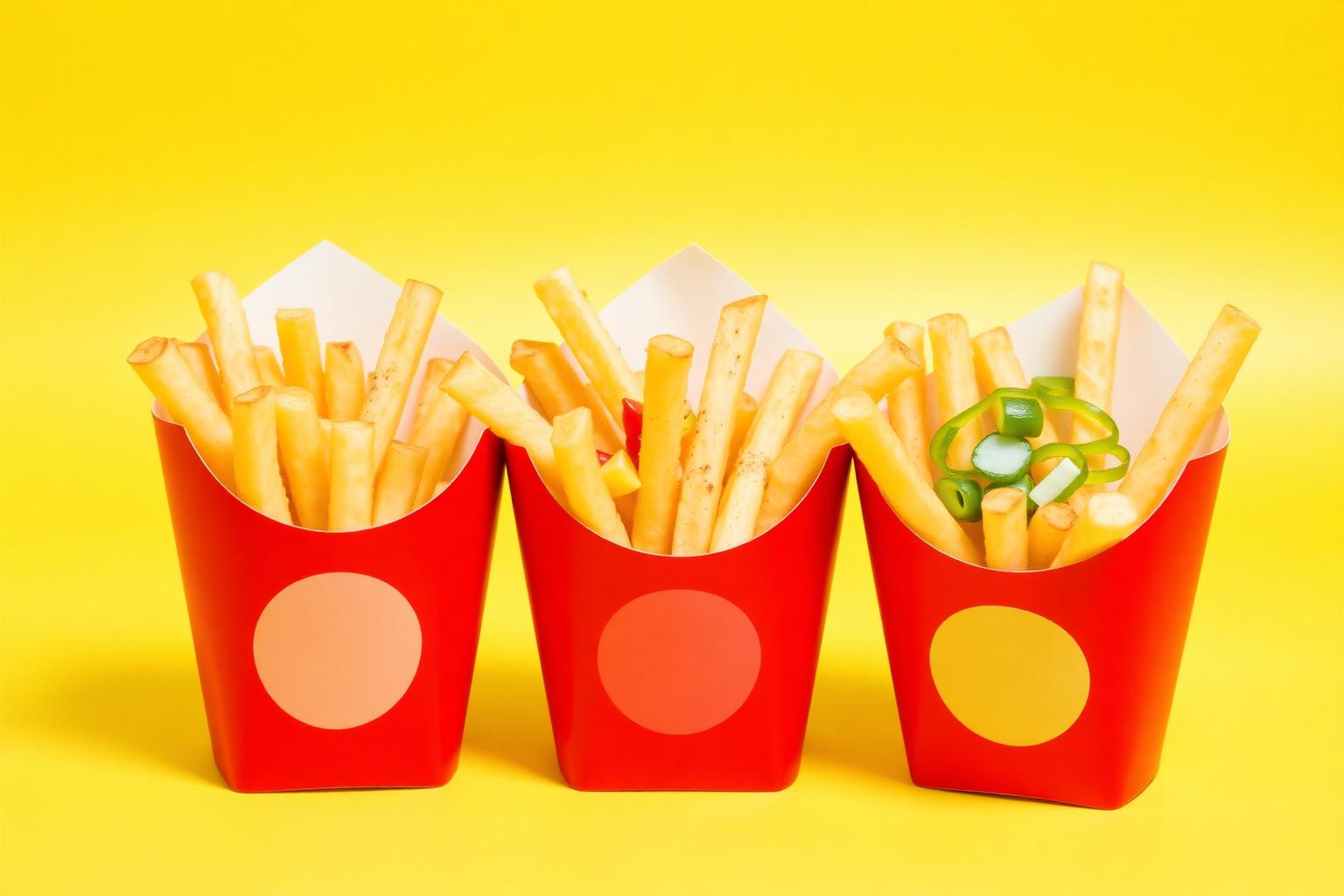 Three Chipoz cups with different flavoured fries